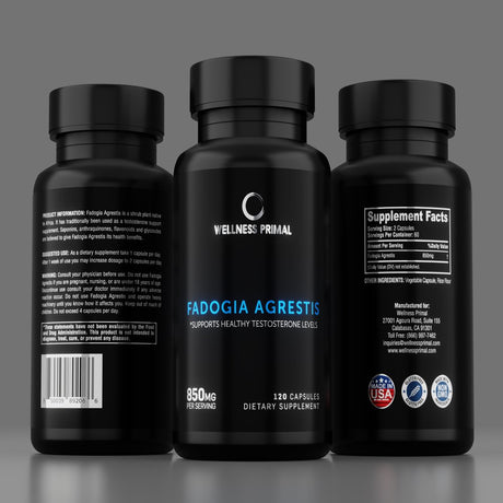 Fadogia Agrestis 850Mg per Serving (120 Capsules) Maximum Strength Extract Supports Healthy Testosterone Levels and Athletic Performance Made in the USA by Wellness Primal (3 Bottle)