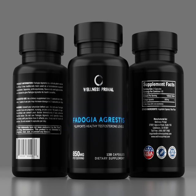 Fadogia Agrestis 850Mg per Serving (120 Capsules) Maximum Strength Extract Supports Healthy Testosterone Levels and Athletic Performance Made in the USA by Wellness Primal (2 Bottle)