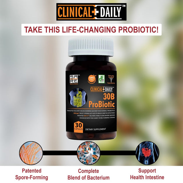 Clinical Daily 30B Probiotic Vegan Probiotics Supplement for Digestive Health 30 Billion Cfus 30 Capsules