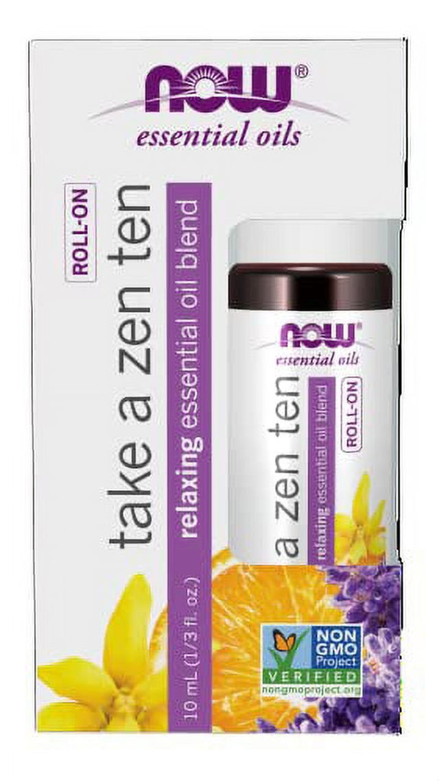 NOW Essential Oils, Take a Zen Ten Roll On, Non-Gmo Project Verified, Relaxing Blend, Steam Distilled, Topical Aromatherapy, 10-Ml