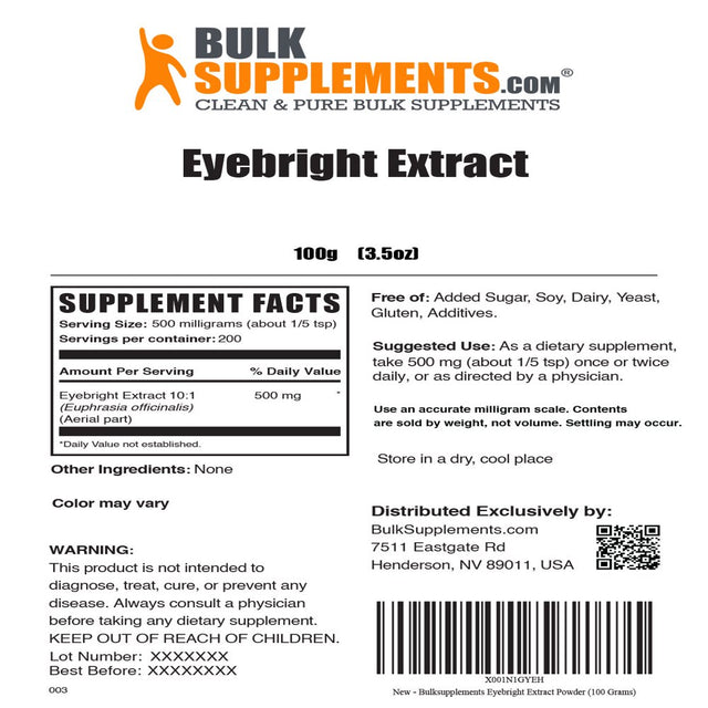 Bulksupplements.Com Eyebright Extract Powder - Vitamins for Eyes - Eye Bright - Eye Supplements - Dog Vision Supplement (100 Grams - 3.5 Oz)