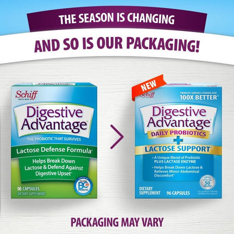 Digestive Advantage Lactose Defense Formula Probiotic, Digestive Enzyme Supplement, 96 Capsules (Pack of 3)