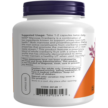 NOW Supplements, Mannose Cranberry, Dual Action Formula*, Clinically Evaluated, Urinary Tract Health*, 90 Veg Capsules