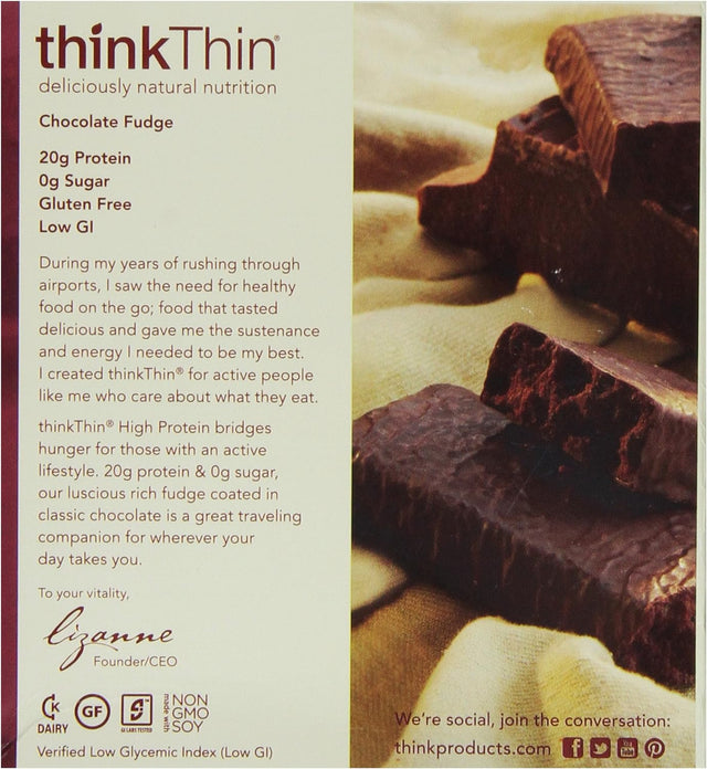 Thinkthin Protein Bar, Gluten Free Chocolate Fudge, 10 Count