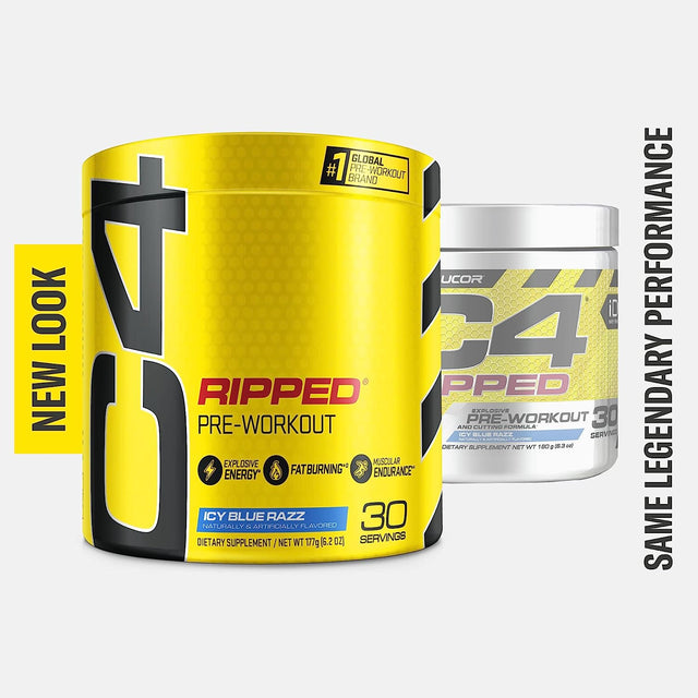 Cellucor C4 Ripped Pre Workout Powder ICY Blue Razz | Creatine Free + Sugar Free Preworkout Energy Supplement for Men & Women | 150Mg Caffeine + Beta Alanine | 30 Servings