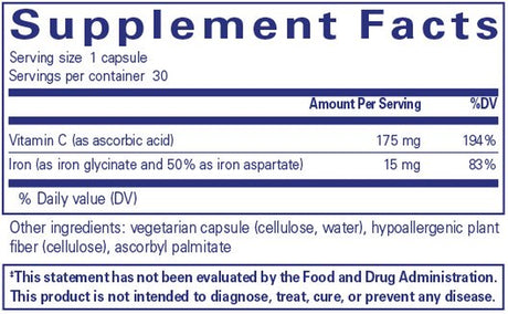 Pure Encapsulations Iron-C | Iron and Vitamin C Supplement to Support Muscle Function, Red Blood Cell Function, and Energy* | 30 Capsules