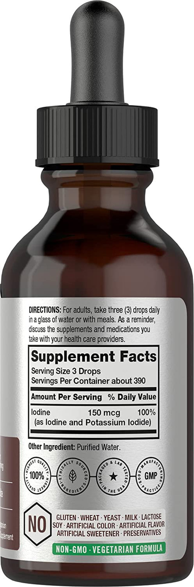 Liquid Iodine Drops | 2 Fl Oz | 150Mcg | Vegetarian Tincture | by Horbaach