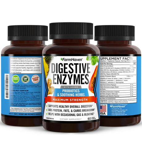 Digestive Enzymes with 18 Probiotics & Herbs | Papaya, Bromelain, Protease & More for Lactose Absorption & Better Digestion | Helps Bloating, Gas, Constipation | Vegetarian, 60 Capsules