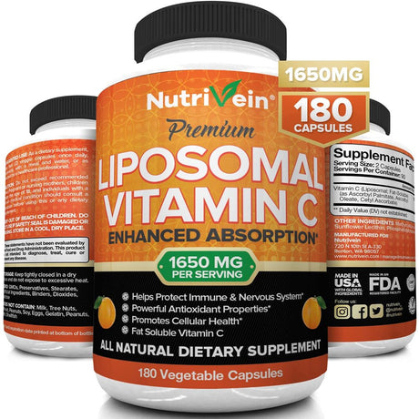 Nutrivein Liposomal Vitamin C 1650Mg - 180 Capsules - High Absorption Ascorbic Acid