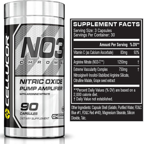 Cellucor NO3 Chrome, Stimulant-Free Pre Workout, Nitric Oxide Pump Amplifier, 90 Capsules