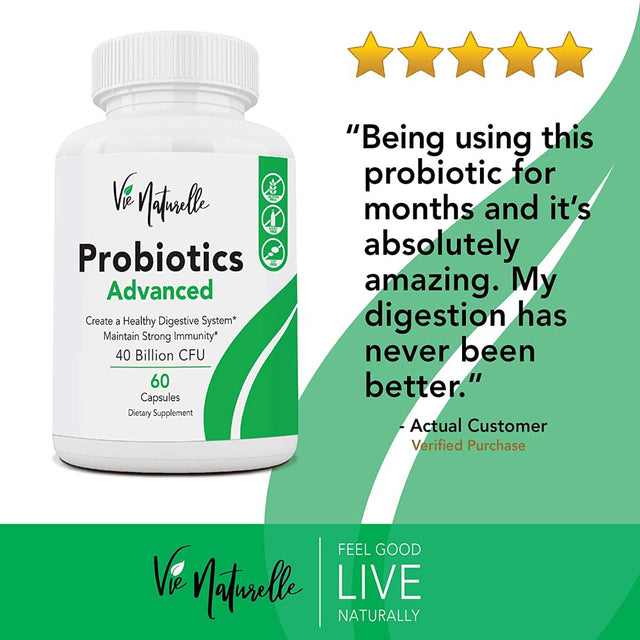 Vie Naturelle Advanced Probiotics Supplement (60 Capsules) - 40 Billion CFU Digestive Support