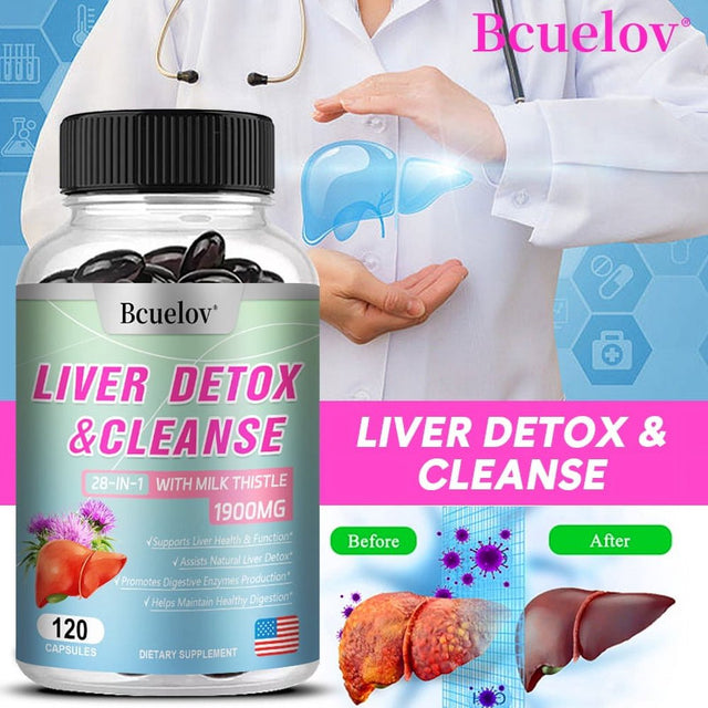 Bcuelov 28+ Herbs - Premium Liver Health Formula - Liver Support Detox Cleansing Capsules