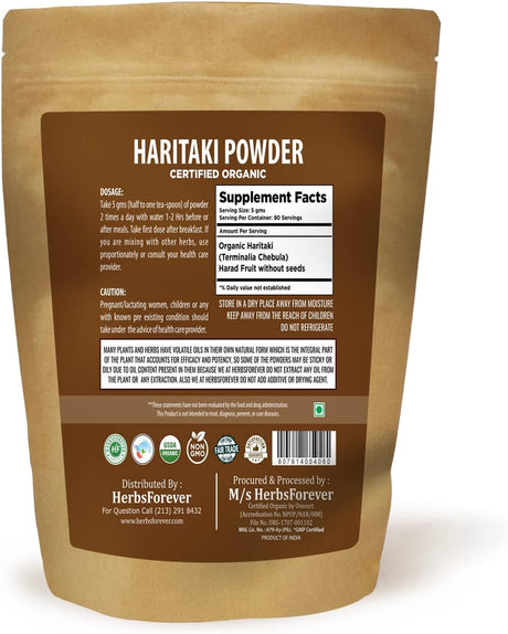 Herbsforever Haritaki Powder – Terminalia Chebula – Detoxification and Rejuvenation – Support Digestion – Non GMO, Organic, Vegan – 454 GMS