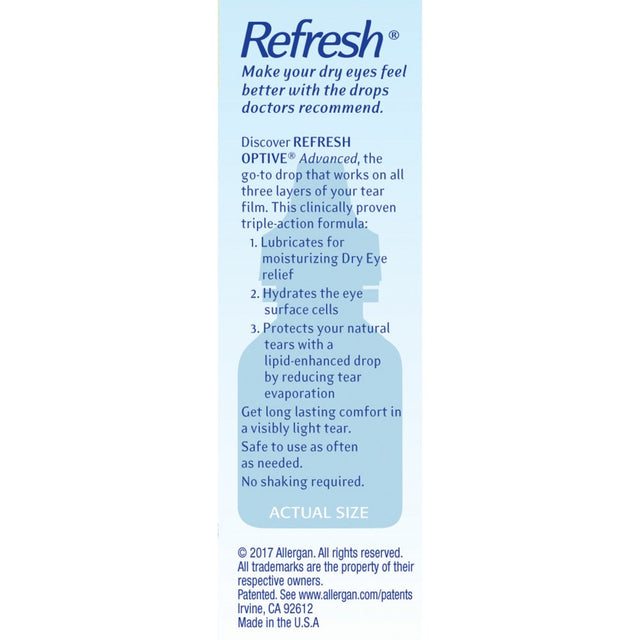 Refresh Optive Advanced Lubricant Eye Drops Preserved Tears, 20 Ml, 2 Bottles