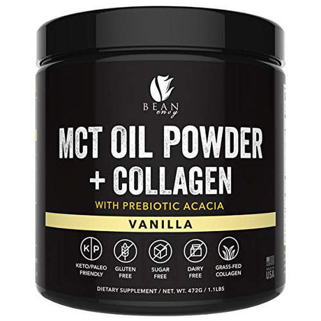 Bean Envy MCT Oil Powder with Collagen and Prebiotic Acacia - Pure Mct'S - Perfect for Keto - Energy Boost - Nutrient Absorption - Appetite Control - Healthy Gut Support - Vanilla