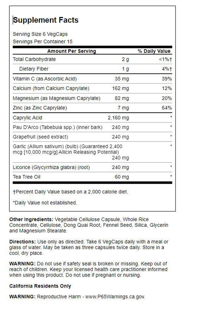 Solaray Yeast-Cleanse | with Caprylic Acid, Pau Darco, Grapefruit Seed Extract & Tea Tree Oil | Healthy Cleansing Support | 30 Servings | 90 Vegcaps