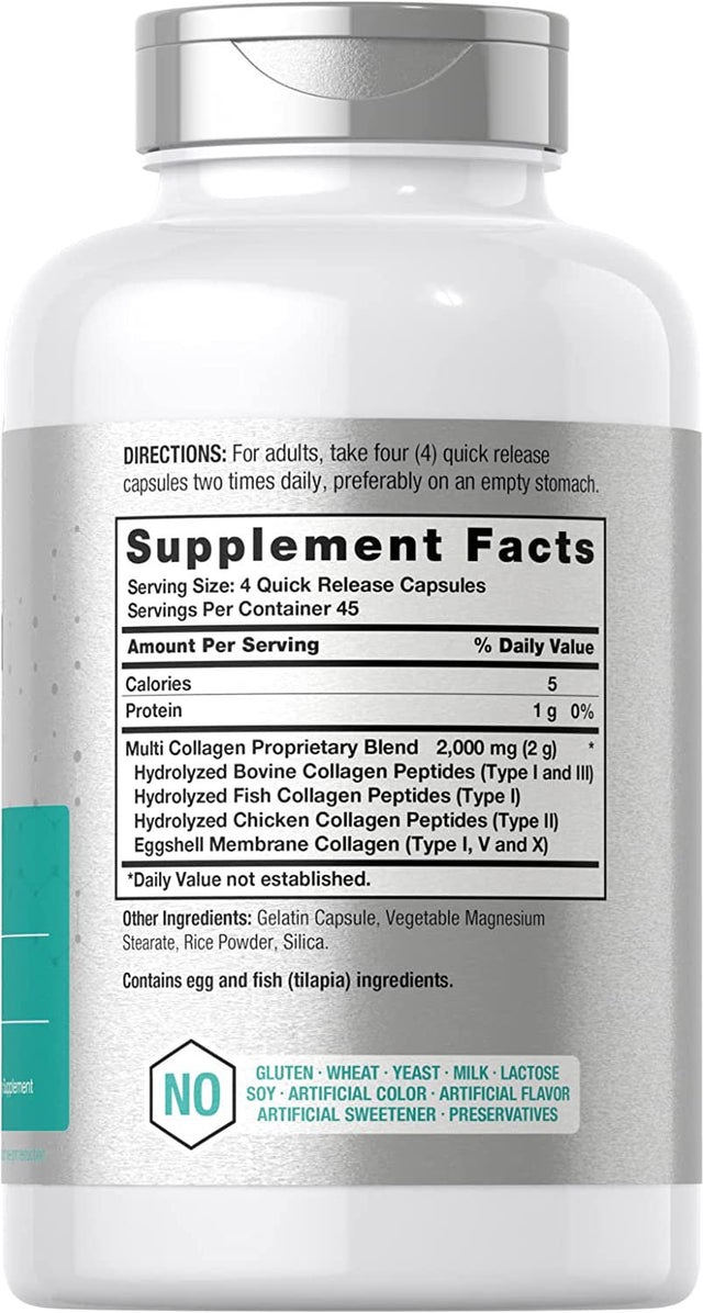 Multi Collagen Protein 2000 Mg | 180 Capsules | Type 1, 2, 3, 5, 10 | by Horbaach