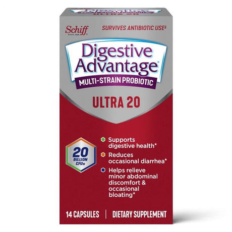 Digestive Advantage 20 Billion CFU Multi-Strain Probiotic Ultra 20 Capsules (14 Count), Reduces Occasional Diarrhea* and Helps Relieve Minor Abdominal Discomfort & Occasional Bloating*