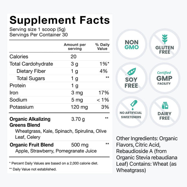 Humann Heartgreens | Superfood Organic Powder with Wheatgrass, Kale, Spinach, and Spirulina, USDA Organic Non-Gmo, from the Makers of Superbeets (Green Apple Flavor, 5.3-Ounce)