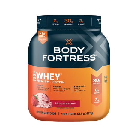 Body Fortress 100% Whey, Premium Protein Powder, Strawberry, 1.78Lbs (Packaging May Vary)