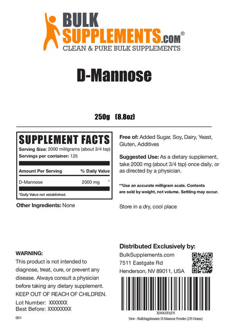 Bulksupplements.Com D-Mannose Powder - Urinary Tract Support - D-Mannose for Urinary Tract - D Mannose Powder (250 Grams - 8.8 Oz)