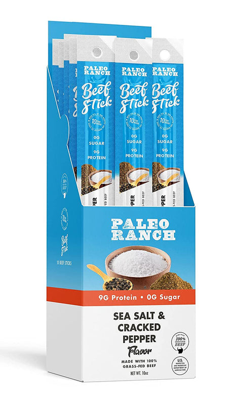 PALEO RANCH, Sea Salt & Cracked Pepper Protein Stick, 100% Grass-Fed, 30 Ct