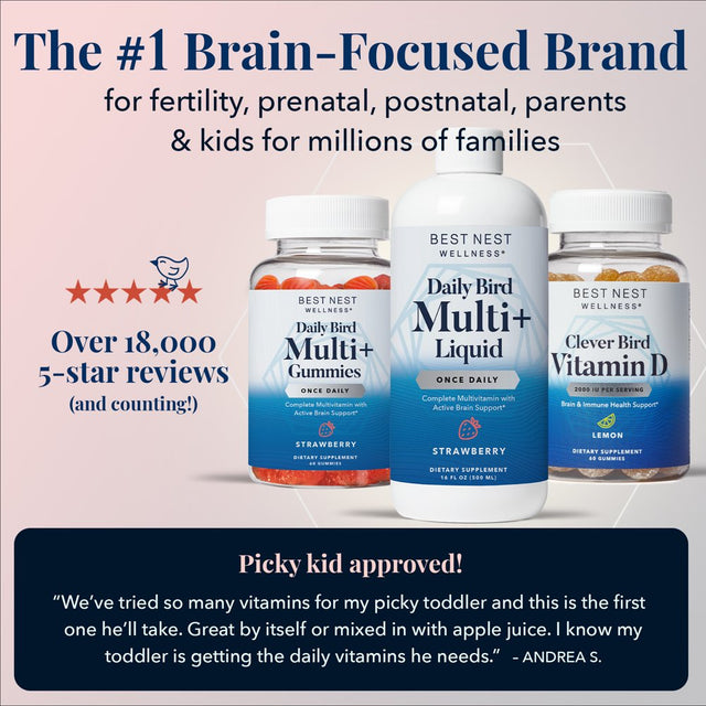 Daily Bird Multi+ for Kids, Liquid Multivitamin, Methylfolate (Folic Acid), Methylcobalamin, Natural Whole Food Blend, Prebiotics, Immune Support Vitamins, Non-Gmo, Gluten Free, Tropical, 16 Oz