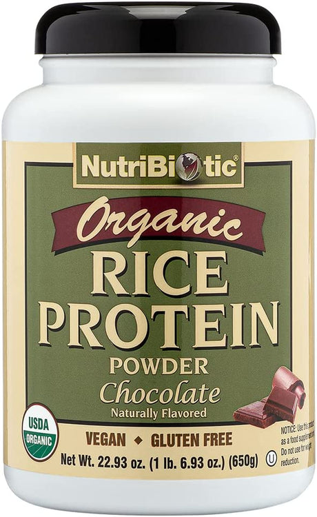 Nutribiotic Certified Organic Rice Protein Chocolate, 22.9 Oz | Low Carbohydrate Vegan Protein Powder | Raw, Certified Kosher & Keto Friendly | Made without Chemicals, Gmos & Gluten | Easy to Digest