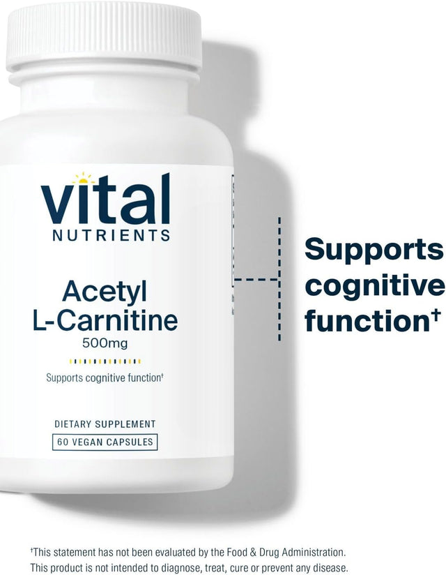 Vital Nutrients - Acetyl L-Carnitine - Supports Normal Brain Function - 60 Vegetarian Capsules per Bottle - 500 Mg