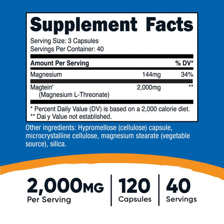 Nutricost Magnesium L-Threonate as Magtein® 2000Mg, 120 Capsules, Supplement