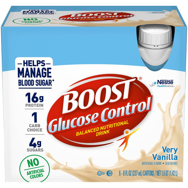 BOOST Glucose Control Nutritional Drink, Very Vanilla Nutritional Shake, 16 G Protein, 6 - 8 Fl Oz Cartons