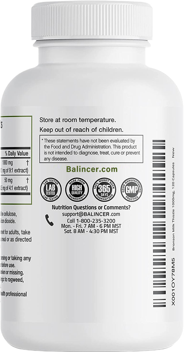 Balincer Milk Thistle 1000Mg Silymarin Marianum & Dandelion Root Liver Health Support 60/120 Capsules-120Capsules