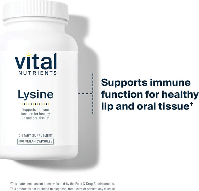 Vital Nutrients - Lysine - Supports Immune Function and Normal Arginine Levels - Supports Calcium Absorption - 100 Vegetarian Capsules per Bottle - 500 Mg