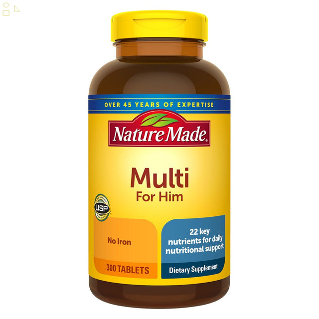 Nature Made Men Multivitamin for Him, 300 Tablets | Specially Formulated for Men with 22 Key Nutrients