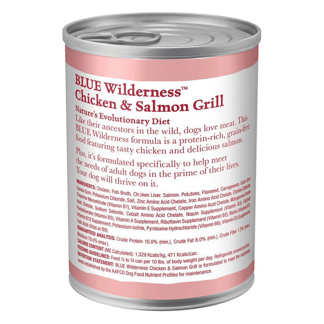 Blue Buffalo Wilderness High Protein, Natural Adult Wet Dog Food, Salmon & Chicken Grill 12.5-Oz Can