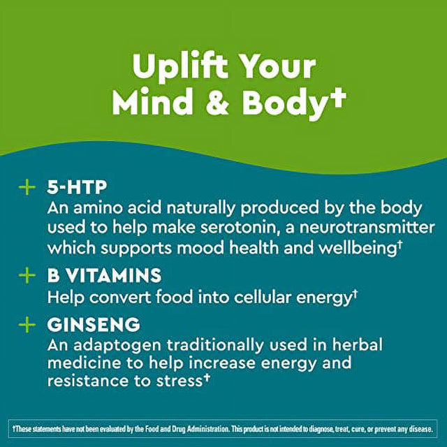 Nature Made Wellblends Positive Mood & Energy, 5HTP, Thiamin, Niacin, Vitamin B6, Vitamin B12, and Pantothenic Acid, plus Ginseng, 24 Softgels