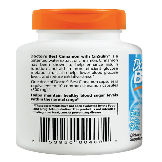 Doctor'S Best Cinnamon Extract with Cinsulin, Non-Gmo, Vegan, Gluten Free, Soy Free, Helps Maintain Blood Sugar Levels, 250 Mg, 120 Veggie Caps