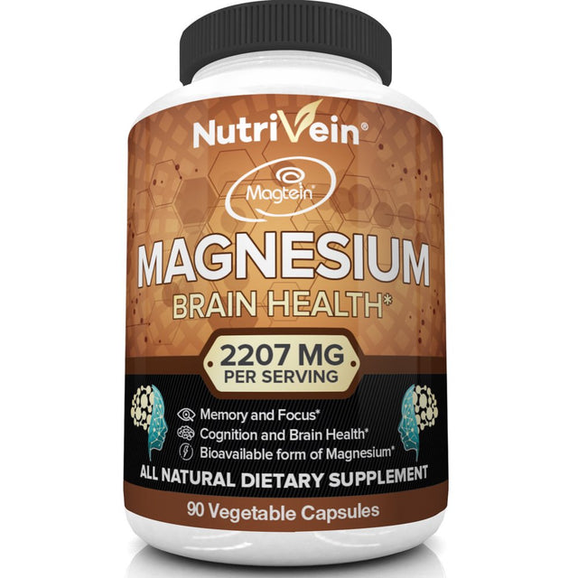 Nutrivein Magnesium L-Threonate (Mgt) - 90 Capsules - Boosts Brain Health, Memory & Focus