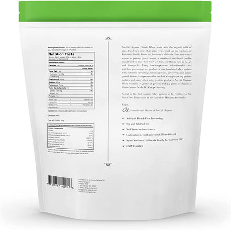 Norcal Organic - Whey Protein - 100% Grass-Fed and Grass-Finished - UNFLAVORED - Lecithin-Free - 2Lb Bulk