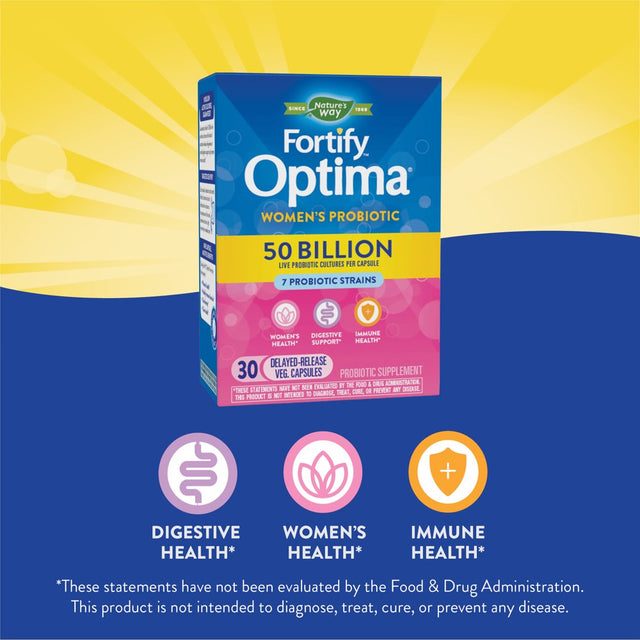 Fortify Optima Women'S Probiotic, 50 Billion CFU Capsules, 30 Count