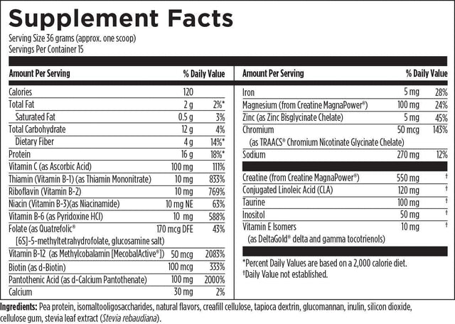 Designs for Health Vegemeal - Non-Dairy Pea Protein Meal Supplement Powder with 5-MTHF, Minerals, Vitamins, Creatine + 16G Vegan Protein per Serving - Vanilla Flavor (15 Servings / 540G)