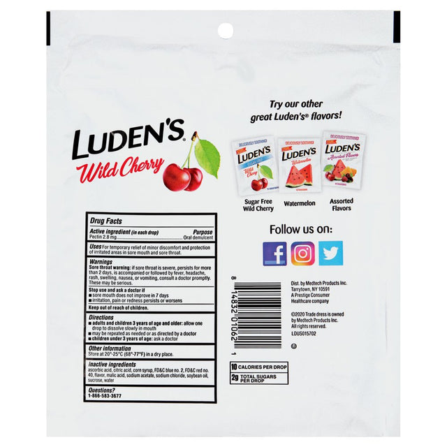 Luden'S Wild Cherry Throat Drops, Sore Throat Relief, 90 Count