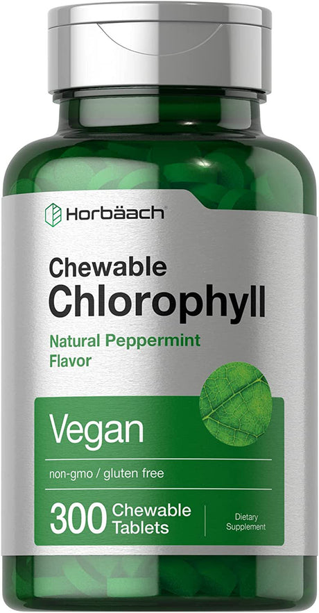 Chlorophyll Tablets | 300 Chewables | Natural Peppermint Flavor | Vegan | by Horbaach