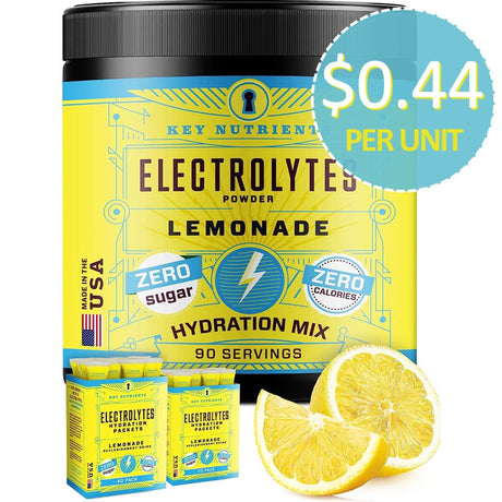 Key Nutrients Electrolytes Powder - Refreshing Lemonade Electrolyte Drink Mix - $0.44 / Unit - Hydration Powder - No Sugar, No Calories - 90 Servings