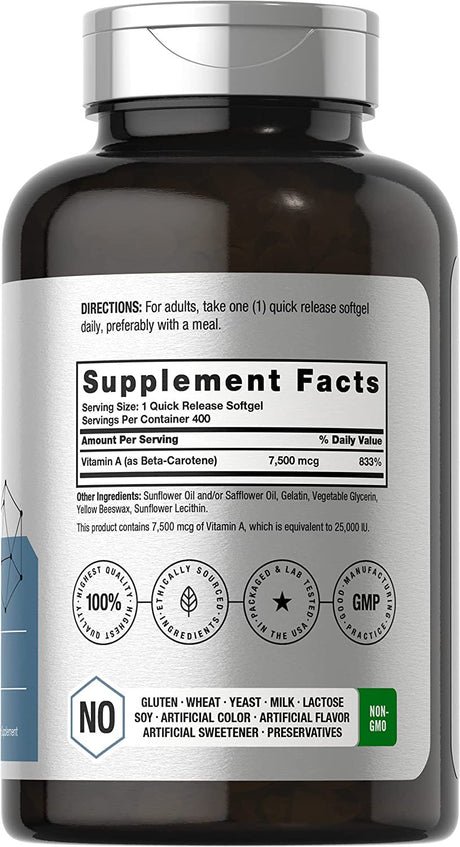 Beta Carotene 25000Iu | 7,500Mcg | 400 Softgels | by Horbaach