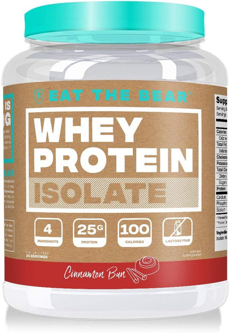 Eat the Bear, Whey Isolate Protein Powder, Keto Friendly Protein Powder, 100 Calories, All Natural, Gluten Free (25 Servings, Cinnamon Bun)