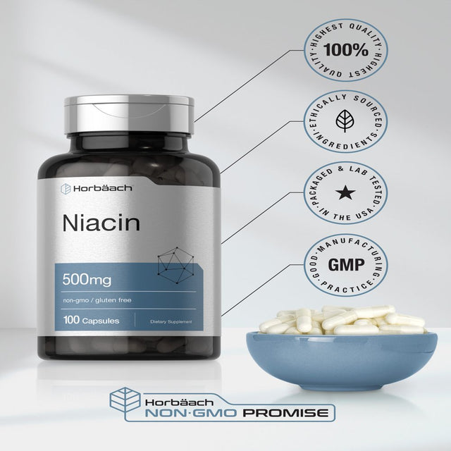 Niacin | 500Mg | 100 Capsules | Essential Vitamin | by Horbaach