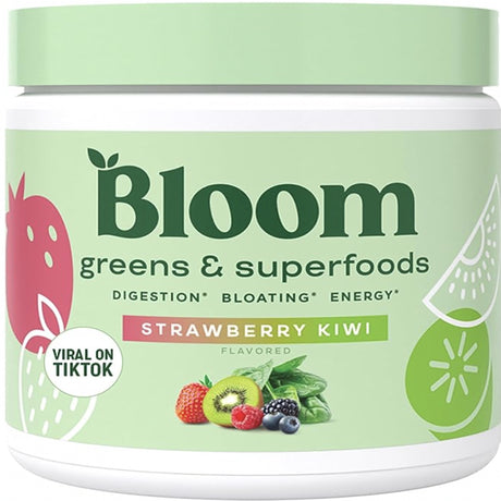 Bloom Nutrition Super Greens Powder Smoothie & Juice Mix - Probiotics for Digestive Health & Bloating Relief for Women, Digestive Enzymes with Spirulina & Chlorella for Gut Health (Strawberry Kiwi)