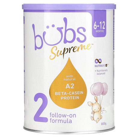 Bubs Supreme Follow-On Formula, Stage 2, Infants 6-12 Months, Made with A2 Beta-Casein Protein Cows Milk, 28.2 Oz