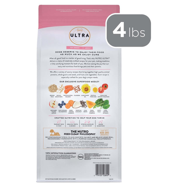 NUTRO ULTRA Adult Toy Breed High Protein Natural Dry Dog Food with a Trio of Proteins from Chicken, Lamb and Salmon, 4 Lb. Bag